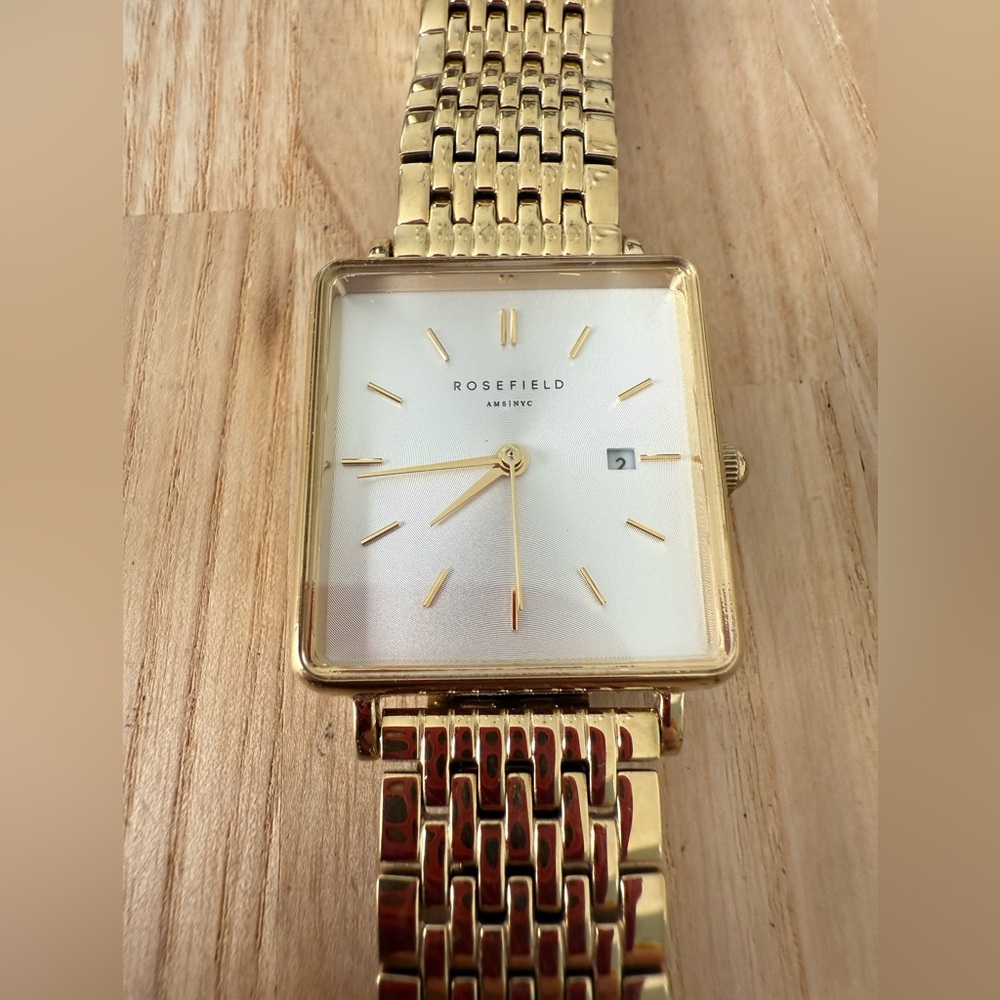Rosefield ladies rectangular gold tone watch NEW BATTERY